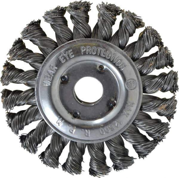 Value Collection - 4" OD, 5/8" Arbor Hole, Knotted Steel Wheel Brush - 1/2" Face Width, 3/4" Trim Length, 0.012" Filament Diam, 12,500 RPM - Industrial Tool & Supply