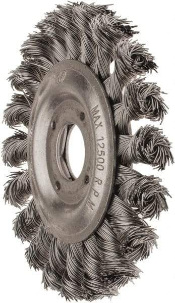Value Collection - 4-1/2" OD, 7/8" Arbor Hole, Knotted Steel Wheel Brush - 1/2" Face Width, 7/8" Trim Length, 0.012" Filament Diam, 12,500 RPM - Industrial Tool & Supply