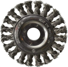 Value Collection - 4-1/2" OD, 7/8" Arbor Hole, Knotted Steel Wheel Brush - 1/2" Face Width, 7/8" Trim Length, 0.008" Filament Diam, 12,500 RPM - Industrial Tool & Supply