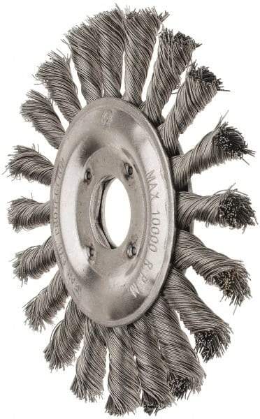 Value Collection - 5" OD, 7/8" Arbor Hole, Knotted Steel Wheel Brush - 1/2" Face Width, 1-1/8" Trim Length, 0.008" Filament Diam, 10,000 RPM - Industrial Tool & Supply
