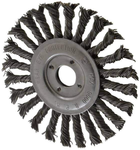 Value Collection - 6" OD, 7/8" Arbor Hole, Knotted Steel Wheel Brush - 1/2" Face Width, 1-1/2" Trim Length, 0.015" Filament Diam, 9,000 RPM - Industrial Tool & Supply