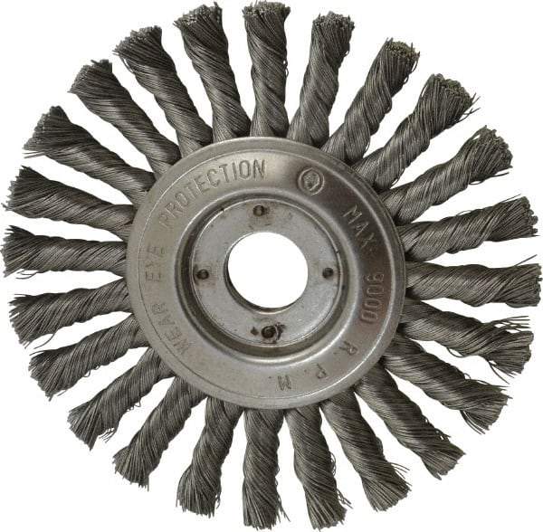 Value Collection - 6" OD, 7/8" Arbor Hole, Knotted Steel Wheel Brush - 1/2" Face Width, 1-1/2" Trim Length, 0.008" Filament Diam, 9,000 RPM - Industrial Tool & Supply