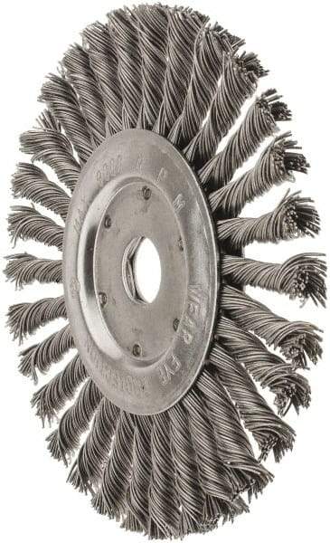 Value Collection - 7" OD, 7/8" Arbor Hole, Knotted Steel Wheel Brush - 1/2" Face Width, 1-11/16" Trim Length, 0.015" Filament Diam, 9,000 RPM - Industrial Tool & Supply
