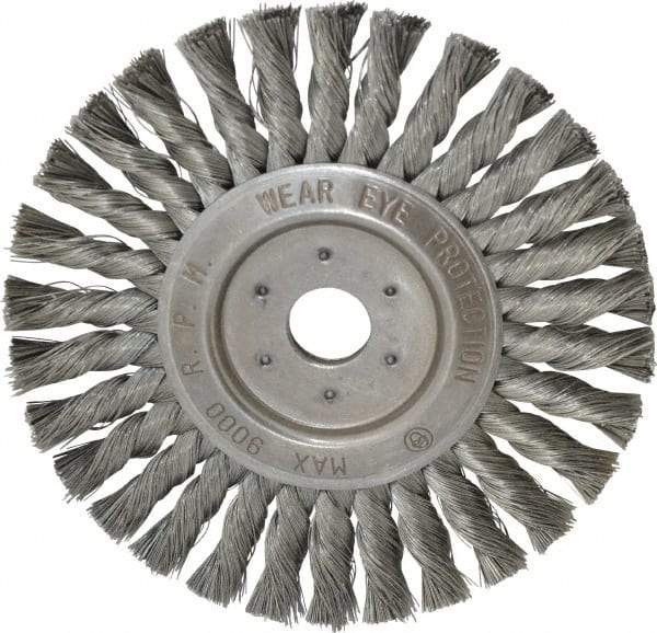 Value Collection - 7" OD, 7/8" Arbor Hole, Knotted Steel Wheel Brush - 1/2" Face Width, 1-11/16" Trim Length, 0.008" Filament Diam, 9,000 RPM - Industrial Tool & Supply
