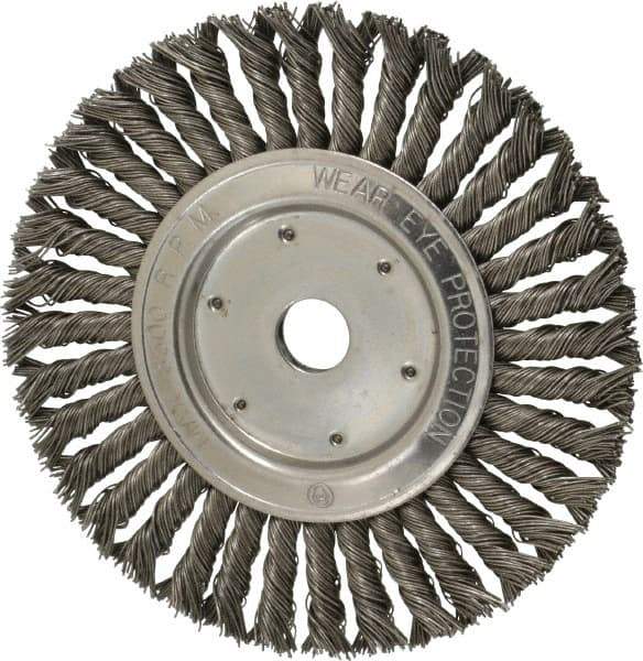 Value Collection - 8" OD, 7/8" Arbor Hole, Knotted Steel Wheel Brush - 1/2" Face Width, 1-11/16" Trim Length, 0.015" Filament Diam, 8,500 RPM - Industrial Tool & Supply
