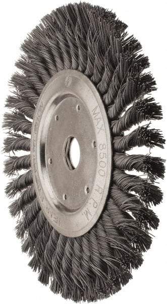 Value Collection - 8" OD, 7/8" Arbor Hole, Knotted Steel Wheel Brush - 1/2" Face Width, 1-11/16" Trim Length, 0.012" Filament Diam, 8,500 RPM - Industrial Tool & Supply