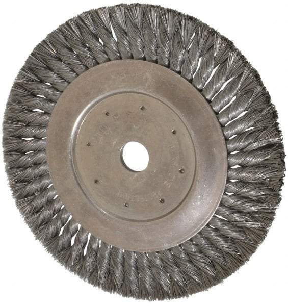 Value Collection - 10" OD, 1" Arbor Hole, Knotted Steel Wheel Brush - 5/8" Face Width, 1-11/16" Trim Length, 0.008" Filament Diam, 4,500 RPM - Industrial Tool & Supply