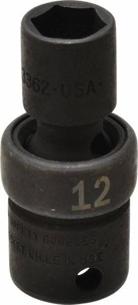 SK - 3/8" Drive 12mm Standard Universal Impact Socket - 6 Points, 2-1/8" OAL - Industrial Tool & Supply