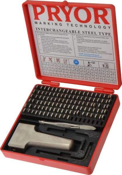 Pryor - 112 Piece, 1/16 Inch Character, Hardened Steel Type Set - 18 Character Capacity - Industrial Tool & Supply