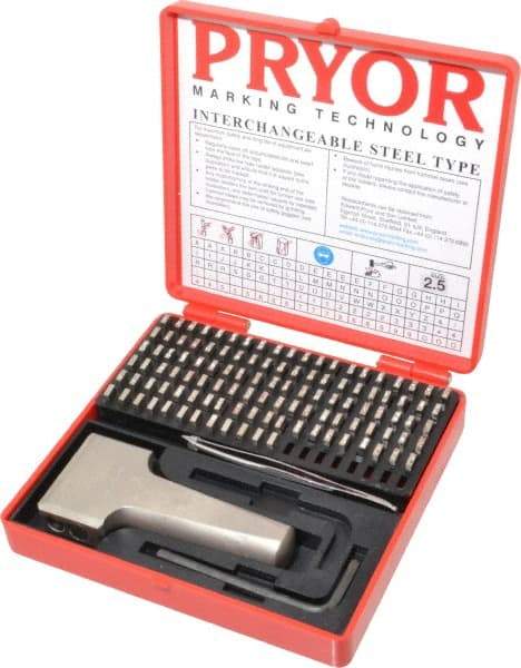 Pryor - 112 Piece, 3/32 Inch Character, Hardened Steel Type Set - 12 Character Capacity - Industrial Tool & Supply