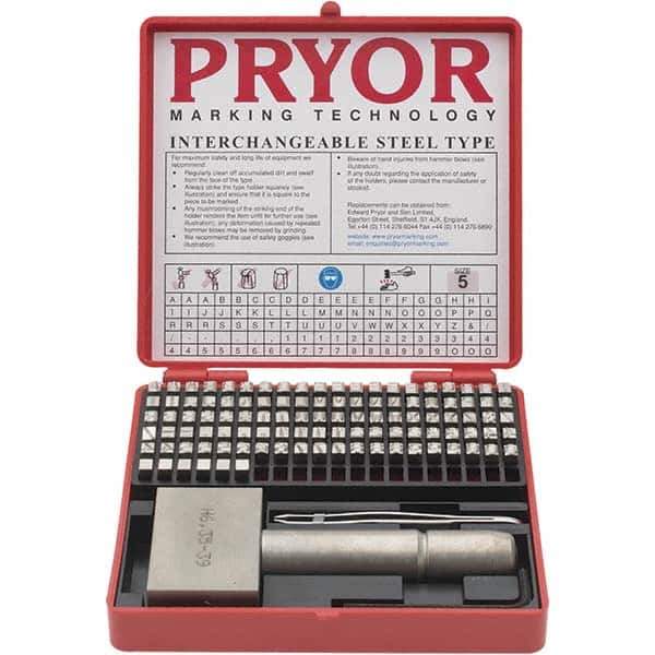 Pryor - 106 Piece, 3/16 Inch Character, Hardened Steel Type Set - 8 Character Capacity - Industrial Tool & Supply