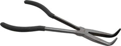 Value Collection - 11" OAL, 4" Jaw Length x 11/16" Jaw Width, Long Nose Pliers - Serrated Jaw, Angled Head, Plastic Dipped Handles - Industrial Tool & Supply