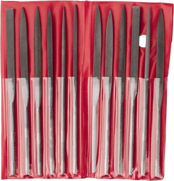Value Collection - 12 Piece Swiss Pattern File Set - 6-1/4" Long, 2 Coarseness, Round Handle, Set Includes Barrette, Crossing, Equalling, Flat, Half Round, Knife, Round, Round Edge Joint, Slitting, Square, Three Square - Industrial Tool & Supply