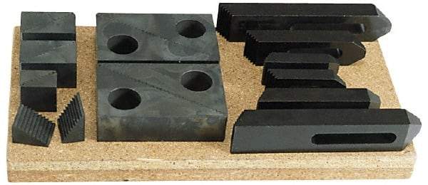 TE-CO - 13 Piece Fixturing Step Block & Clamp Set with 1-1/2" Step Block, 5/8 Stud Thread - Includes 6 Serrated End Clamps, 6 Step Blocks, Holder - Industrial Tool & Supply