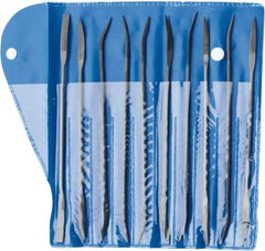 Value Collection - 10 Piece Swiss Pattern File Set - 7" Long, 2 Coarseness, Die Sinker's Handle, Set Includes Barrette, Crossing, Equalling, Flat, Half Round, Knife, Round, Round Edge Joint, Slitting, Square, Three Square - Industrial Tool & Supply
