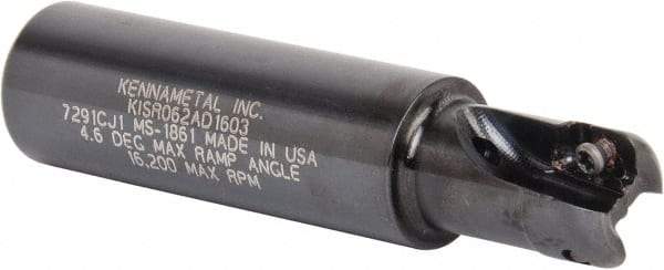 Kennametal - 5/8" Cut Diam, 0.357" Max Depth of Cut, 3/4" Shank Diam, 82.55mm OAL, Indexable Square Shoulder End Mill - AD.T 1035 Inserts, Weldon Shank, 0° Lead Angle, Through Coolant - Industrial Tool & Supply
