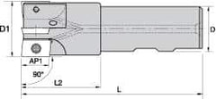 Kennametal - 3/4" Cut Diam, 0.357" Max Depth of Cut, 3/4" Shank Diam, 85.73mm OAL, Indexable Square Shoulder End Mill - AD.T 1035 Inserts, Weldon Shank, 0° Lead Angle, Through Coolant - Industrial Tool & Supply