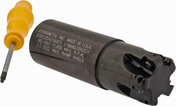 Kennametal - 1-1/4" Cut Diam, 0.357" Max Depth of Cut, 1-1/4" Shank Diam, 4" OAL, Indexable Square Shoulder End Mill - AD.T 1035 Inserts, Weldon Shank, 0° Lead Angle, Through Coolant - Industrial Tool & Supply