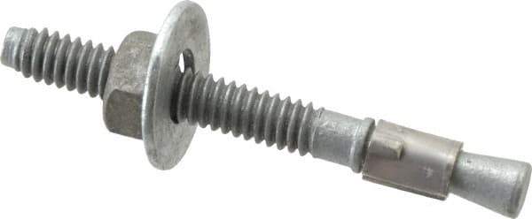 Made in USA - 1/4" Diam, 1/4" Drill, 2-1/4" OAL, 2-7/8" Min Embedment Wedge Expansion Concrete Anchor - Grade 5 Steel, Galvanized Finish, Hex Nut Head, Hex Drive, 1-3/8" Thread Length - Industrial Tool & Supply