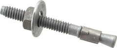 Made in USA - 1/4" Diam, 1/4" Drill, 2-1/4" OAL, 2-7/8" Min Embedment Wedge Expansion Concrete Anchor - Grade 5 Steel, Galvanized Finish, Hex Nut Head, Hex Drive, 1-3/8" Thread Length - Industrial Tool & Supply