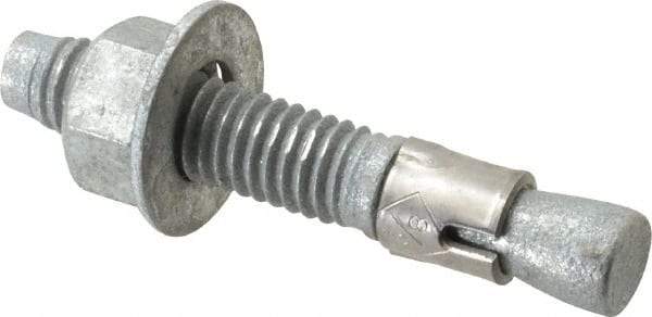Made in USA - 3/8" Diam, 3/8" Drill, 2-1/4" OAL, 2-7/8" Min Embedment Wedge Expansion Concrete Anchor - Grade 5 Steel, Galvanized Finish, Hex Nut Head, Hex Drive, 1-3/16" Thread Length - Industrial Tool & Supply