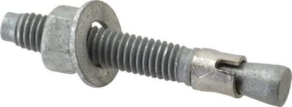 Made in USA - 3/8" Diam, 3/8" Drill, 2-3/4" OAL, 2-7/8" Min Embedment Wedge Expansion Concrete Anchor - Grade 5 Steel, Galvanized Finish, Hex Nut Head, Hex Drive, 1-5/8" Thread Length - Industrial Tool & Supply