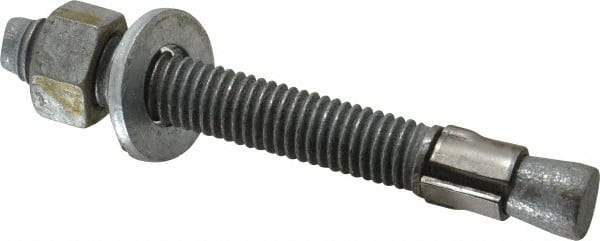 Made in USA - 1/2" Diam, 1/2" Drill, 4-1/4" OAL, 4-5/8" Min Embedment Wedge Expansion Concrete Anchor - Grade 5 Steel, Galvanized Finish, Hex Nut Head, Hex Drive, 3" Thread Length - Industrial Tool & Supply
