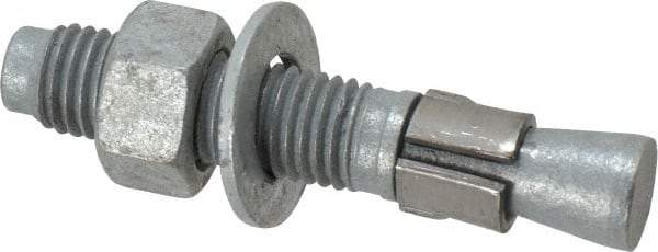 Made in USA - 3/4" Diam, 3/4" Drill, 4-1/4" OAL, 1-3/8" Min Embedment Wedge Expansion Concrete Anchor - Grade 5 Steel, Galvanized Finish, Hex Nut Head, Hex Drive, 2-3/8" Thread Length - Industrial Tool & Supply