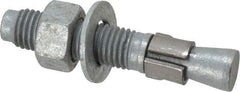 Made in USA - 3/4" Diam, 3/4" Drill, 4-1/4" OAL, 1-3/8" Min Embedment Wedge Expansion Concrete Anchor - Grade 5 Steel, Galvanized Finish, Hex Nut Head, Hex Drive, 2-3/8" Thread Length - Industrial Tool & Supply