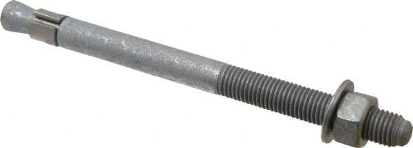 Made in USA - 3/4" Diam, 3/4" Drill, 10" OAL, 1-1/2" Min Embedment Wedge Expansion Concrete Anchor - Grade 5 Steel, Galvanized Finish, Hex Nut Head, Hex Drive, 4" Thread Length - Industrial Tool & Supply