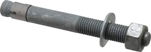 Made in USA - 1" Diam, 1" Drill, 9" OAL, 1-1/8" Min Embedment Wedge Expansion Concrete Anchor - Grade 5 Steel, Galvanized Finish, Hex Nut Head, Hex Drive, 4" Thread Length - Industrial Tool & Supply