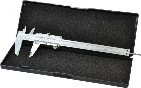 Value Collection - 0 to 6" Carbon Steel Vernier Caliper - 0.02mm Graduation, 1.5748" Jaw Depth, 0.0012" Accuracy, Includes Depth, Inside Diameter, Outside Diameter, Step - Industrial Tool & Supply