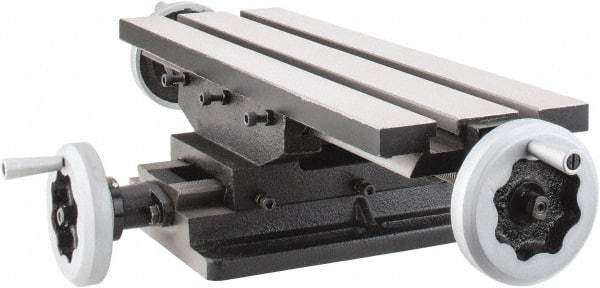 Interstate - 6" Table Width x 19 Table Length, 7-1/2" Cross Travel x 11" Longitudinal Travel, Slide Machining Table - 5" Overall Height, Two 9/16" Longitudinal T Slots, 10-1/2" Base Length x 8" Base Width - Industrial Tool & Supply