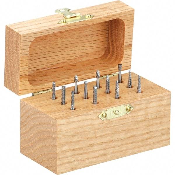 Made in USA - 12 Piece, 1/4" Shank Burr Set - Tungsten Carbide - Industrial Tool & Supply