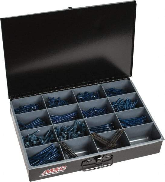 Value Collection - 910 Piece, 3/16 x 1-1/4 to 1/4x4, Steel Concrete Screw Assortment - Hex Washer Head, Slotted Drive, 1-1/4 to 4" Long, PTFE Finish - Industrial Tool & Supply