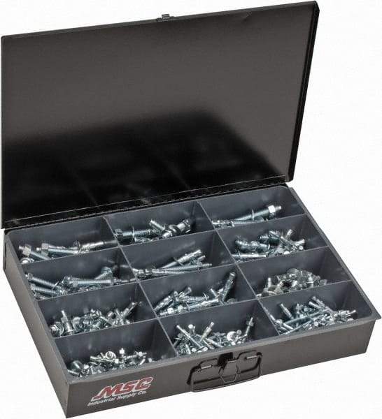 Value Collection - 290 Piece, 1/4 to 1/2" Screw, Steel Anchor Assortment - Zinc Plated, 1-3/4 to 5-1/2" Long - Industrial Tool & Supply