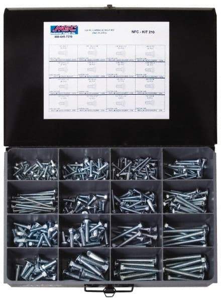 Value Collection - 384 Piece Steel Carriage Bolt - 1/4-20 to 1/2-13 Thread, Zinc Plated - Industrial Tool & Supply