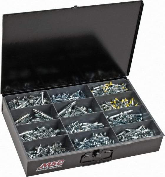Value Collection - 684 Piece, 1/8 to 1/4" Screw, Steel Anchor Assortment - Zinc Plated - Industrial Tool & Supply