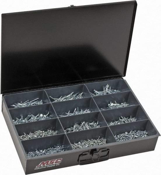 Value Collection - 1,640 Piece, #6x5/8 to #8x3, Steel Wood Screw Assortment - Flat Head, Phillips Drive, 5/8 to 3" Long, Zinc-Plated Finish - Industrial Tool & Supply