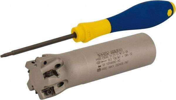 Iscar - 1-1/4" Cut Diam, 0.315" Max Depth of Cut, 1" Shank Diam, 4" OAL, Indexable Square Shoulder Helical End Mill - H490 AN.X 09 Inserts, Weldon Shank, 90° Lead Angle, Through Coolant, Series Helido - Industrial Tool & Supply