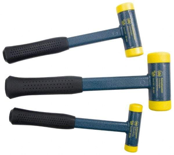 Wiha - 3 Piece, Steel Cushion Grip Handle Med Hard Polyurethane Replaceable Faces, Dead Blow Hammer Set - 12-5/8, 13-5/8, 16-5/32" OAL, Replaceable Face Deadblows 3 Med Deadblow Hammers - Industrial Tool & Supply
