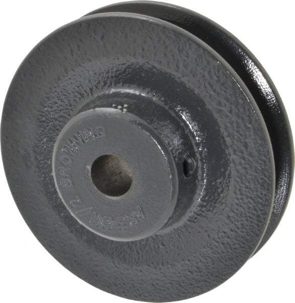 Browning - 1/2" Bore, 15/16 Long, 3.45" Outside Diam, Finished Bore Single Groove V Belt Sheave - 21/32" Wide, 2.86" Pitch Diam of 3L Belt, 3.2" Pitch Diam of 4L Belt - Industrial Tool & Supply