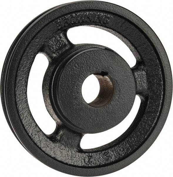 Browning - 7/8" Bore, 1-5/32 Long, 4-3/4" Outside Diam, Finished Bore Single Groove V Belt Sheave - 3/4" Wide, 4.16" Pitch Diam of 3L Belt, 4-1/2" Pitch Diam of 4L Belt - Industrial Tool & Supply