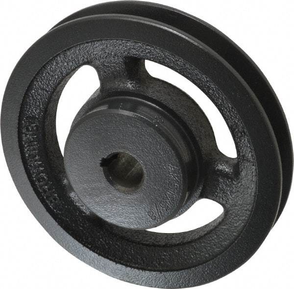 Browning - 5/8" Bore, 1-5/32 Long, 4.95" Outside Diam, Finished Bore Single Groove V Belt Sheave - 3/4" Wide, 4.36" Pitch Diam of 3L Belt, 4.7" Pitch Diam of 4L Belt - Industrial Tool & Supply
