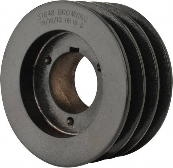 Browning - 3 Groove, 1/2 to 1-3/4 Bore Diam, 5.15" Outside Diam, QD Bushed V Belt Sheave - 4.4 A Diam Belt Pitch - Industrial Tool & Supply
