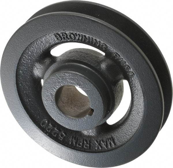 Browning - 1" Bore, 1-5/32 Long, 4-3/4" Outside Diam, Finished Bore Single Groove V Belt Sheave - 7/8" Wide, 4.4 Belt Pitch B, 4" Pitch Diam of 4L Belt - Industrial Tool & Supply