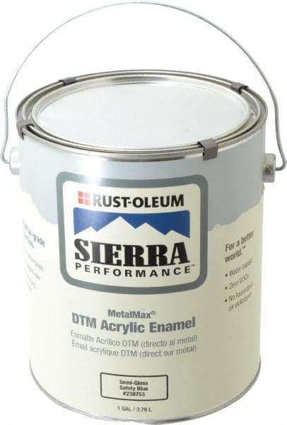 Rust-Oleum - 1 Gal Safety Blue Semi Gloss Finish Acrylic Enamel Paint - Interior/Exterior, Direct to Metal, <0 gL VOC Compliance - Industrial Tool & Supply