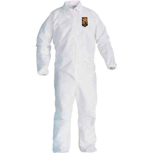 KleenGuard - Size 4XL Film Laminate General Purpose Coveralls - White, Zipper Closure, Elastic Cuffs, Elastic Ankles, Serged Seams - Industrial Tool & Supply