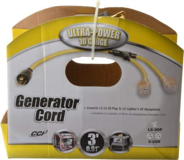 Southwire - 3 Conductors, 125 VAC, 20 Amp, 10 AWG, Generator Cord - For Use with NEMA Receptacles on Generators - Industrial Tool & Supply