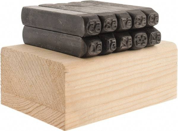 Made in USA - 10 Piece, 1/4" Character Steel Stamp Set - Double Digit Figures, Double Digits - Industrial Tool & Supply